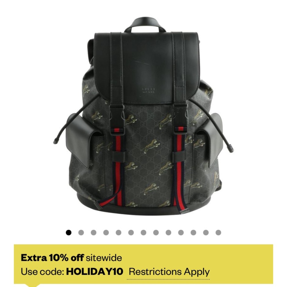 Gucci monogram bestiary tiger double buckle black gg supreme canvas backpack.
